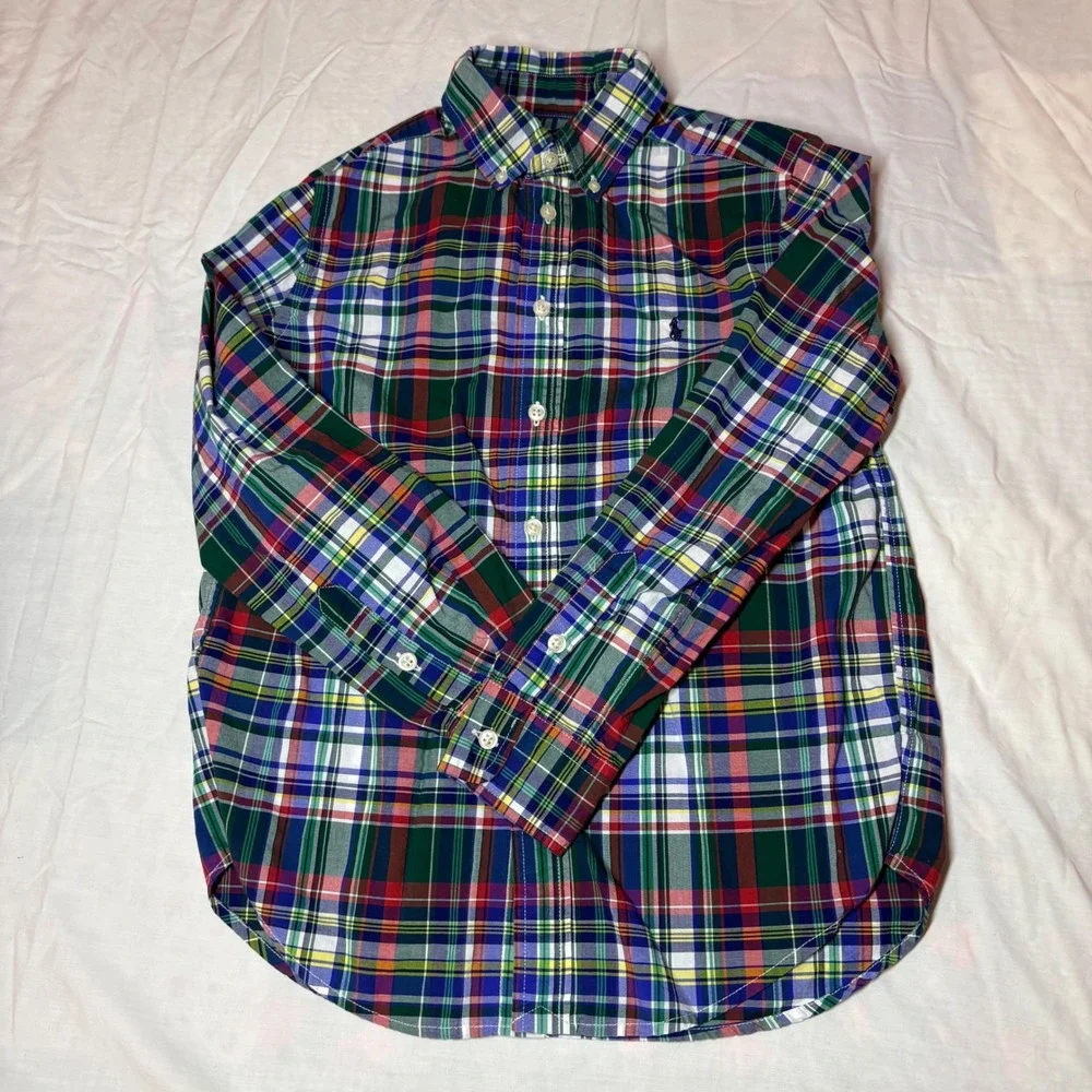 Ralph Lauren Kids Plaid Button Down Shirts Lot of 3 Natural Stretch Size M 10-12